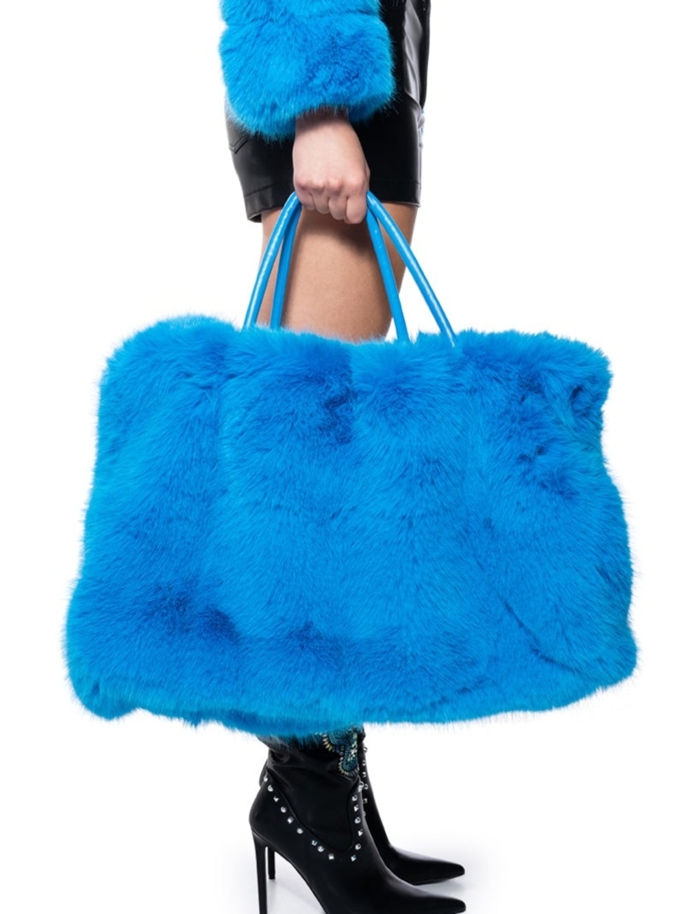 "Dreamcore" Bright Blue Faux Fur Tote Bag WITH Matching Hat